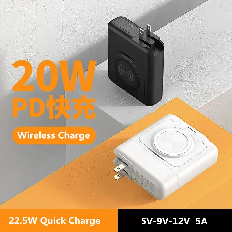 

Wireless Built-in Mobile Phone Holder Super Charger 10000mah USB Type-C Battery 5V/5A,9v,12V PD20W 22.5W 4 in 1 Power Source