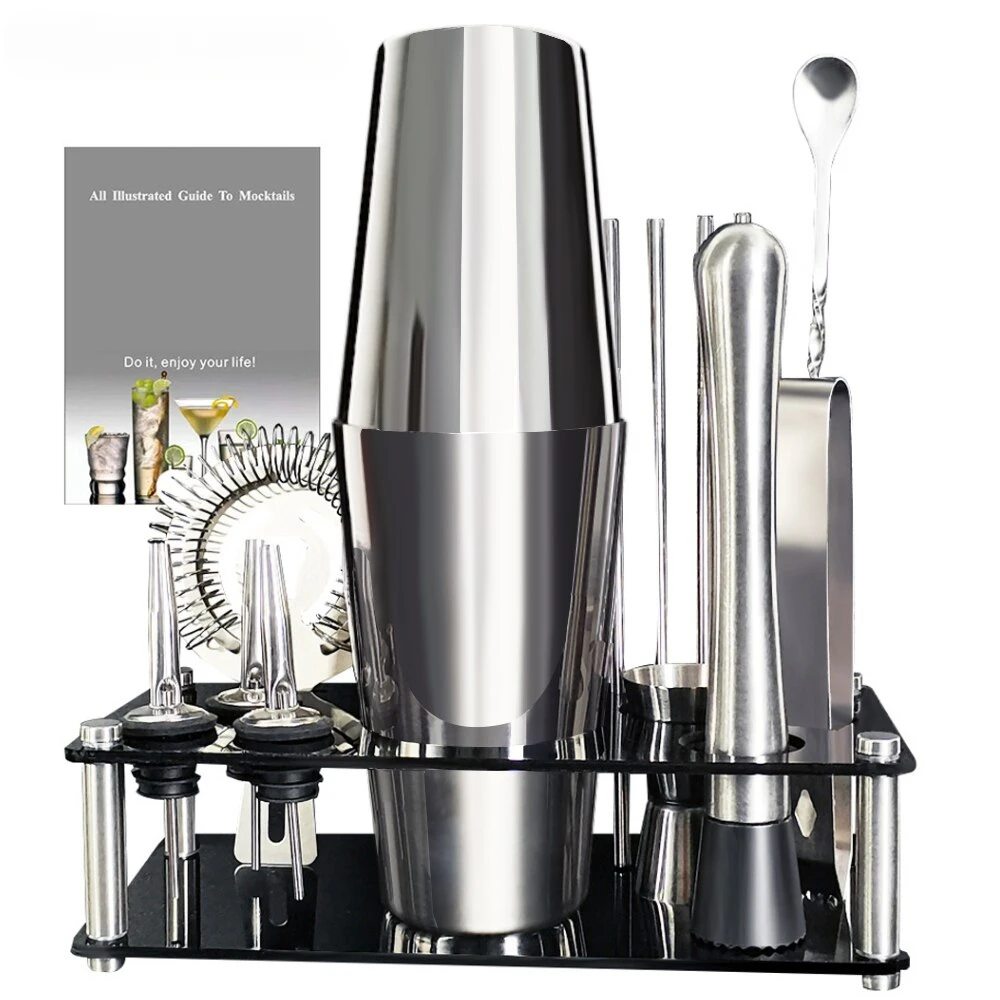 Stainless Steel Boston Bar Tools, Cocktail Mixing Tools, Wine Mixer Set, Shaker Cup, Complete Mixer Set with Stand 
Stainless Steel Boston Bar Tools, Cocktail Mixing Tools, Wine Mixer Set, Shaker Cup, Complete Mixer Set with Stand