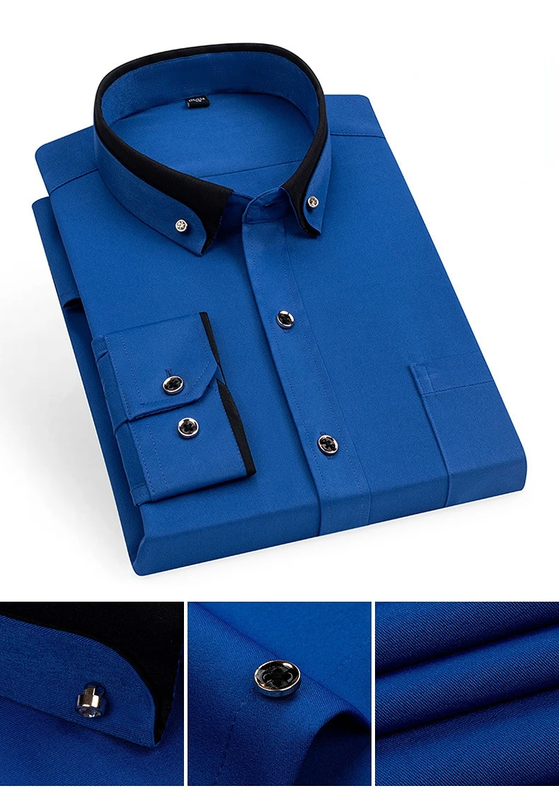 For Men's Business Dress Shirts Male Formal Button-Down Social Collar Camisa Social Elastic Anti-wrinkle Casual Men Shirt Pocket 26 Se15bb275463642dca1e2c730e8dfe4beN