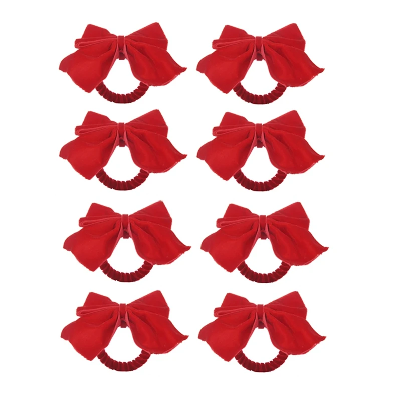 

8 колец-держателей для салфеток с красным бантом, вельветовый Рождественский держатель для салфеток, украшение для стола на Рождество, праздник, вечеринку, ужин, прочный