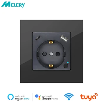 Melery 와이파이 투야 스마트 독일 벽 소켓, EU 전원 플러그 콘센트, USB C 타입 PD 20W 충전, 알렉사 구글 홈, 아이폰 리모컨