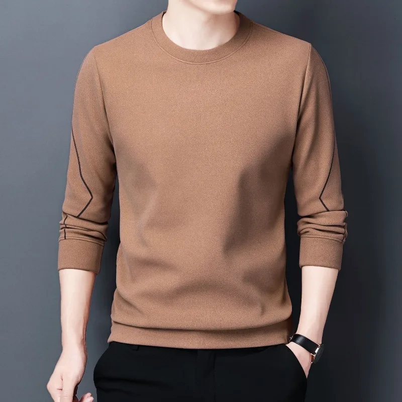 

Мужской пуловер с круглым вырезом, однотонная Повседневная Свободная футболка с длинным рукавом, весна-осень 2023