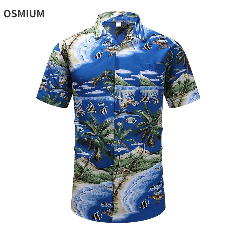 

Man Summer Holiday Beachwear Shirt Boys Retro Striped Floral Print Flower Shirt Plus Size Short Sleeve Hawaiian Palm Tree Shirt