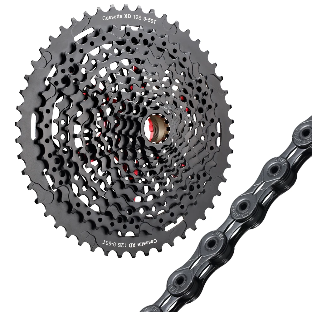 NEW RYET Mountain Bike 12 Speed 9-50T Cassette XD Black 535g Cassette 12s Bicycle k7 12s cassette and Chain X12SLChain FreewheeL
NEW RYET Mountain Bike 12 Speed 9-50T Cassette XD Black 535g Cassette 12s Bicycle k7 12s cassette and Chain X12SLChain FreewheeL