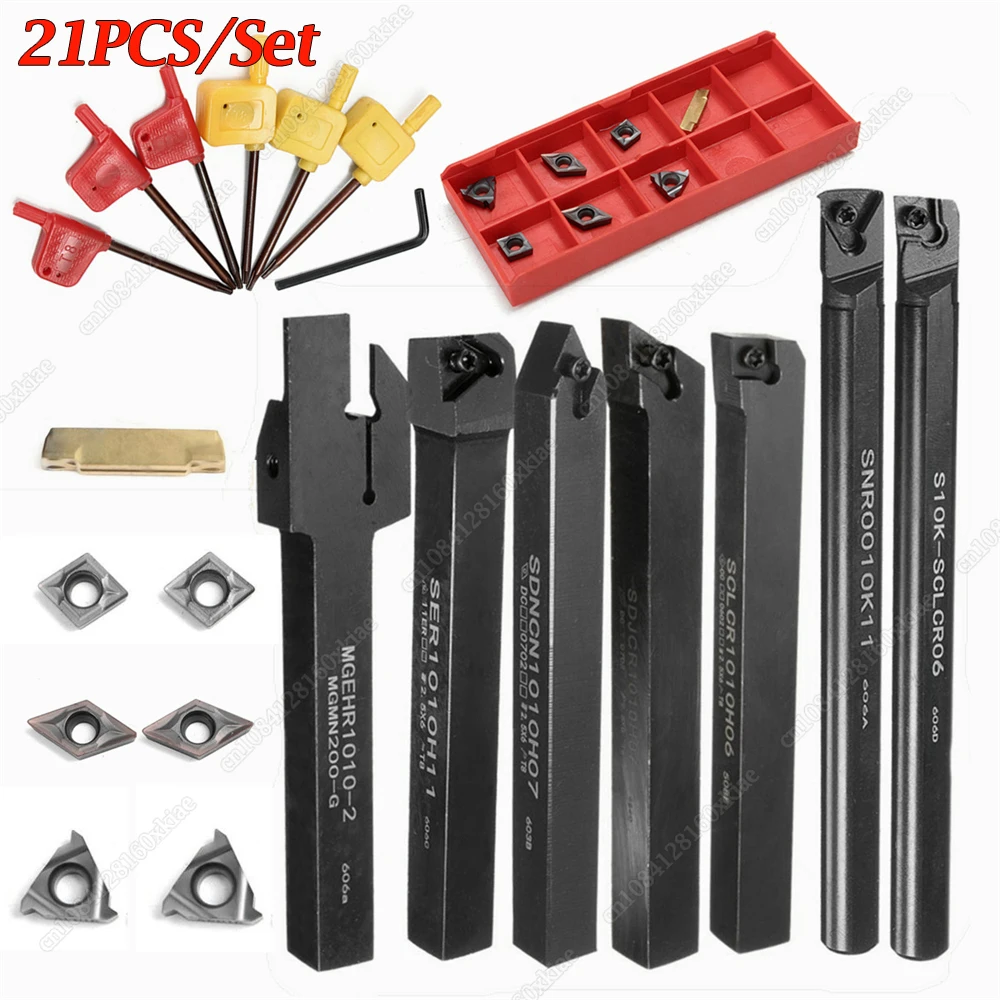 21Pcs 10mm Shank Metal Lathe Tools 45HRC Lathe Boring Bar Turning Tool Holder Set With Carbide Inserts Machining For Semi-finish
21Pcs 10mm Shank Metal Lathe Tools 45HRC Lathe Boring Bar Turning Tool Holder Set With Carbide Inserts Machining For Semi-finish