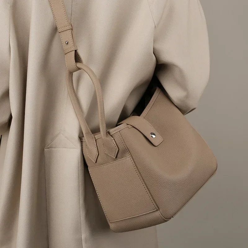 

Soft Genuine Leather Large Capacity Handbags Commuter Elegant Luxury Cowhide Bucket Bag Fashion All-match Versatile Bolsos