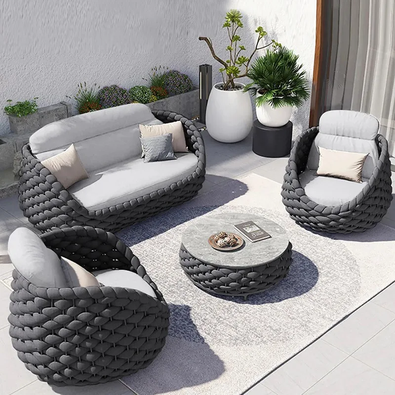 

Nordic outdoor sofa rattan terrace combination courtyard balcony rattan living room rope sofa leisure villa furniture