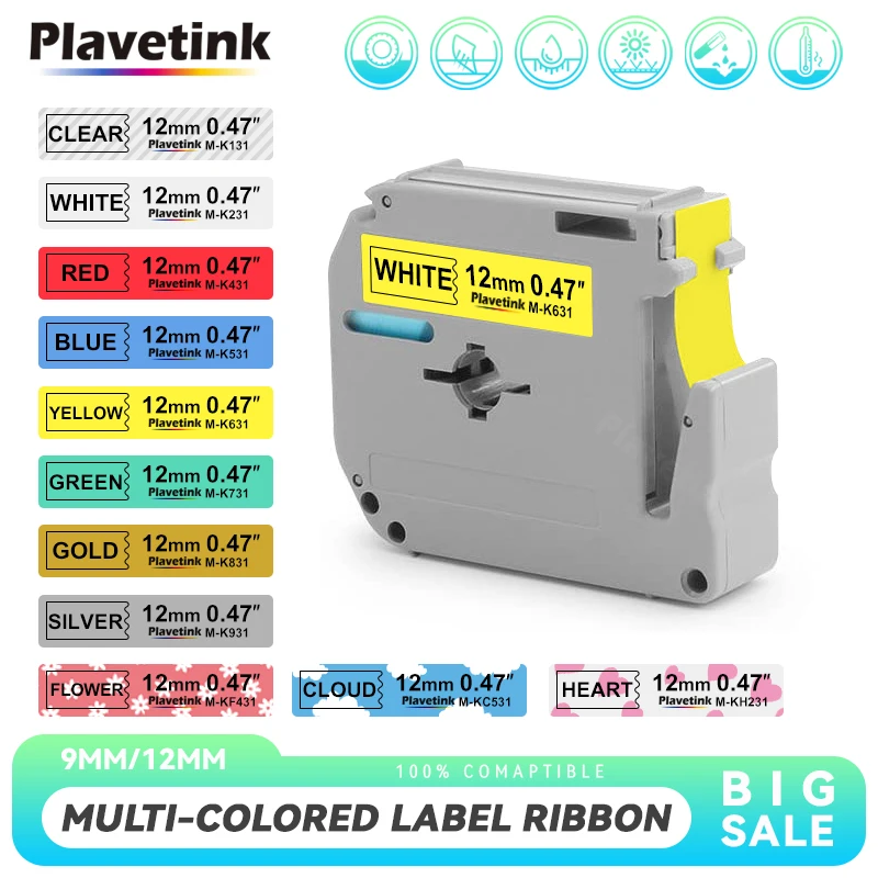 

PLAVETINK 9mm 12mm For Brother MK Tape Marker MK231 M-K221 M-K231 MK631 for Brother Label Tape PT Label Printer PT-70 PT80 PT90