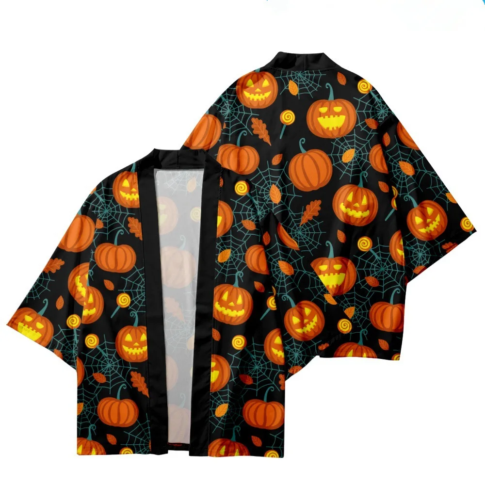 

Color Cosplayer Haori Anime Cloak Halloween Pumpkin Printing Kimono Cape Loose Cardigan Japanese Haori Jacket Casual Top