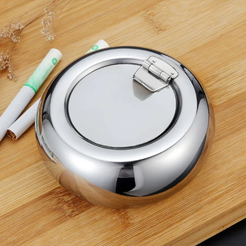 

Thickened Stainless Steel Ashtray with Lid Round Smokeless Ashtrays Tobacco Storage Box Smoking Acccessories