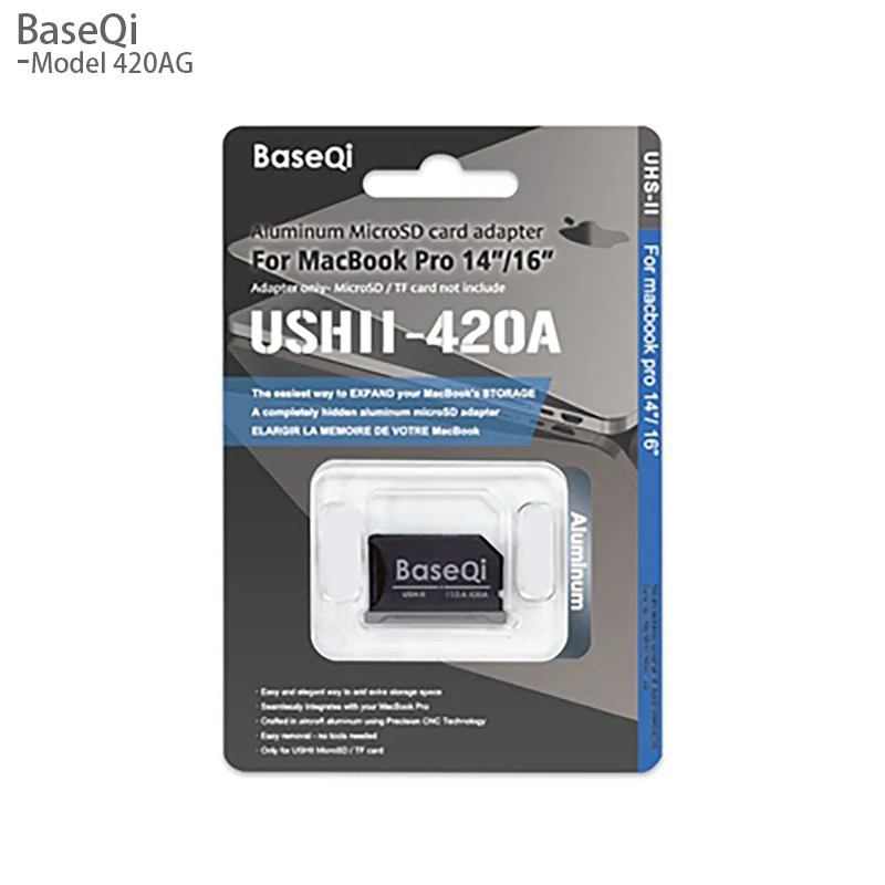 

BaseQi for MacBook Pro 14inch 16inch M1/M2/M3 Micro sd Card Adapter 420AG Aluminum Mac Pro Mini Drive Card Reader Year2023/22/21