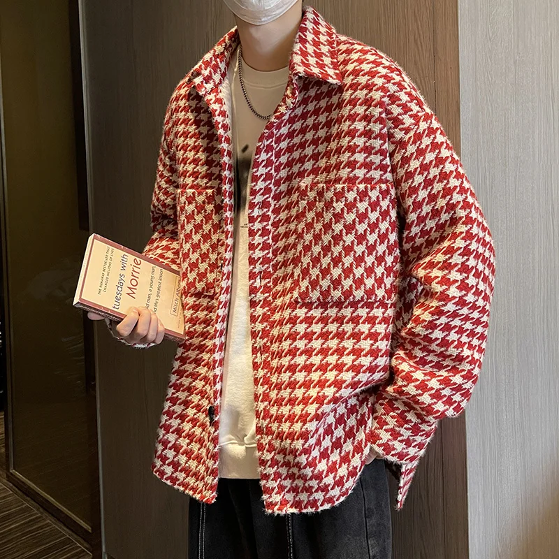 Houndstooth Pattern Cargo Shirts Men Loose Classic Retro Coats Trendy Single Breasted Blouses Male Street Long Sleeved Jackets
Houndstooth Pattern Cargo Shirts Men Loose Classic Retro Coats Trendy Single Breasted Blouses Male Street Long Sleeved Jackets