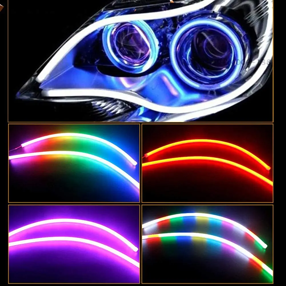 

2 in 1 LED DRL Car Daytime Running Light Flexible Waterproof Strips Auto Headlights Turn Signal Cuttable Lights RGB APP Control