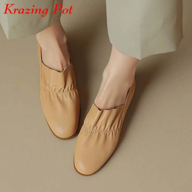 Krazing Pot Cow Leather Concise Simple round Toe Slip On pleated decoration Women Deep Mouth Spring ruffle Autumn Flats
Krazing Pot Cow Leather Concise Simple round Toe Slip On pleated decoration Women Deep Mouth Spring ruffle Autumn Flats
