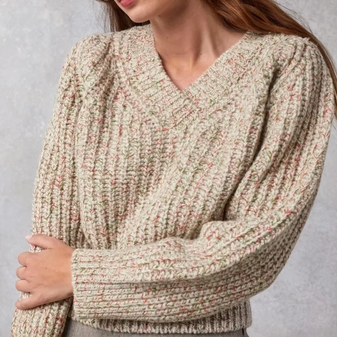 Women Autumn and Winter Mixed Color Crocheted V-neck Knitted Pullover Puff Sleeve Sweater New
Women Autumn and Winter Mixed Color Crocheted V-neck Knitted Pullover Puff Sleeve Sweater New