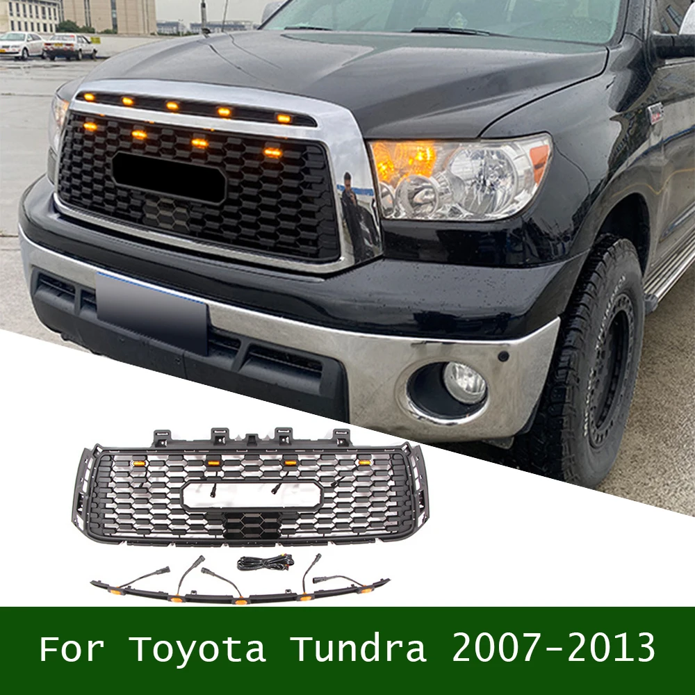 

For Toyota Tundra 2007-2013 Replacement Front Hood Upper Grill Racing Grills ABS W/LED Bumper Mesh Grille