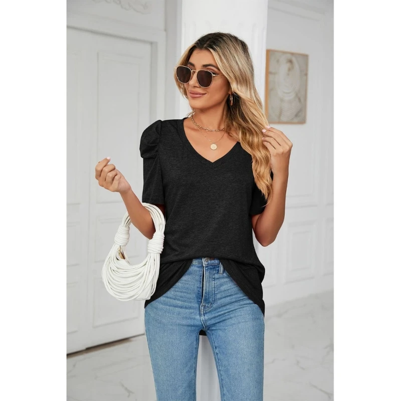 Women V-Neck Ruched Puff Short Sleeve T-Shirt Casual Loose Solid Color Tunic Top
Women V-Neck Ruched Puff Short Sleeve T-Shirt Casual Loose Solid Color Tunic Top