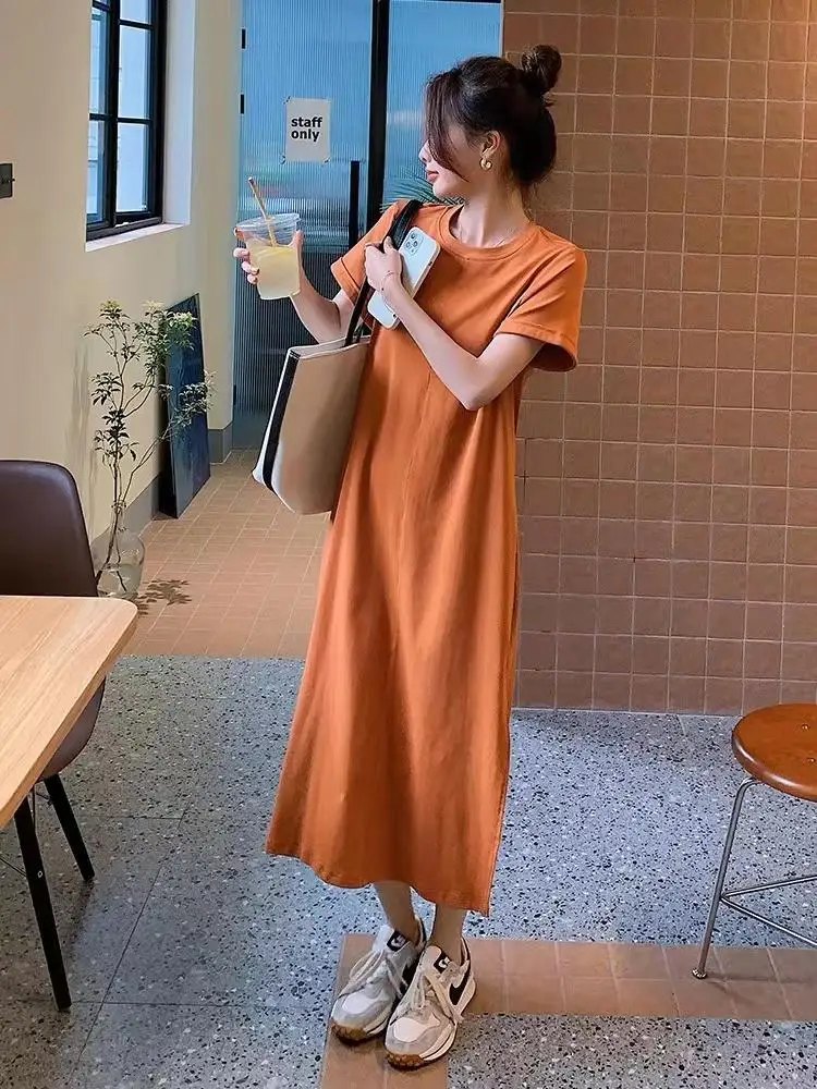 2025 Summer Korean Style Maternity Dress Short Sleeve Backless Pleated Pregnant Woman Cotton Dress Side Split Pregnancy Dresses 6 Se16a9c96e38849b48f16d32c6980d94aH