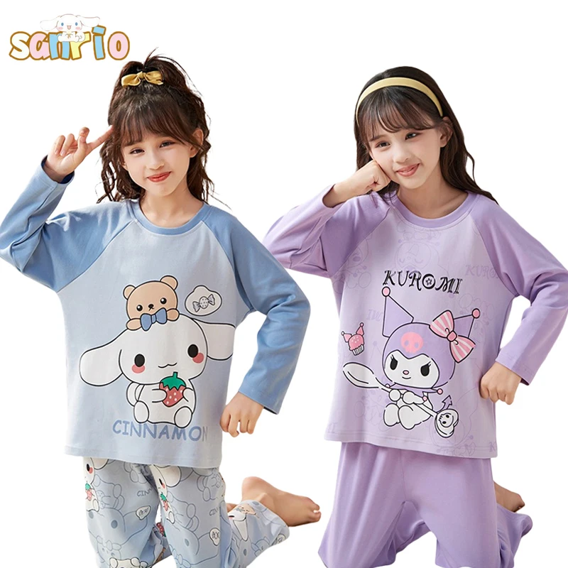 Kawaii Sanrio Kuromi Cinnamoroll Детская Пижама My Melody модная повседневная свободная пижама для девочек с круглым вырезом штаны Детская домашняя одежда 
Kawaii Sanrio Kuromi Cinnamoroll Детская Пижама My Melody модная повседневная свободная пижама для девочек с круглым вырезом штаны Детская домашняя одежда
