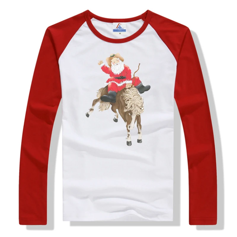 

Cowboy Christmas Baseball Tee Santa Horse Shirt Christmas Cactus Bucking Horse Tshirt Cowboy Christmas Clothes Western M