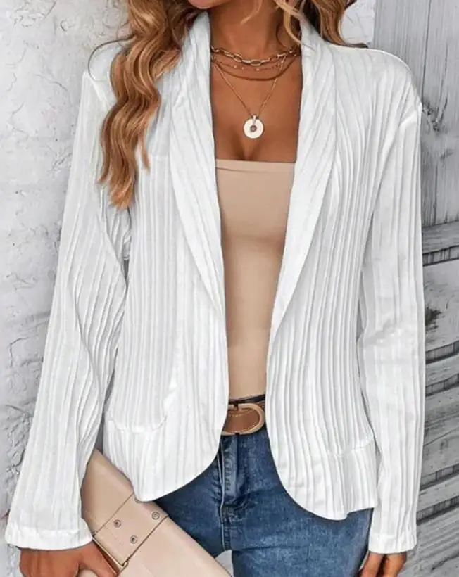 

Women's Casual Elegant Cardigan Spring and Summer Ladies' Office Long-Sleeved Cardigan Top Open Front Shawl Collar Textured Coat