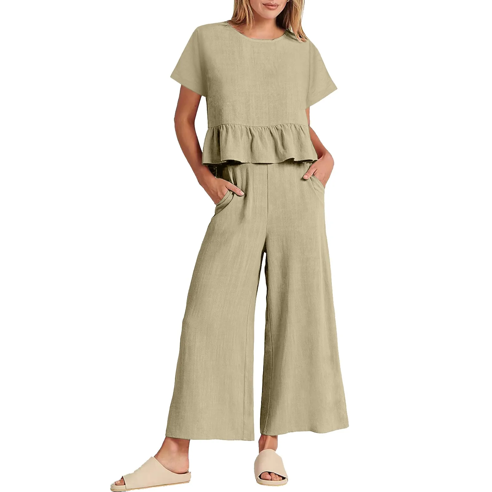 Two Piece Sets For Women 2024 Summer New Fashion Solid Suit Short Sleeve Loose Tops Wide Leg Pants Set Daily Commuting Wearing
Two Piece Sets For Women 2024 Summer New Fashion Solid Suit Short Sleeve Loose Tops Wide Leg Pants Set Daily Commuting Wearing
