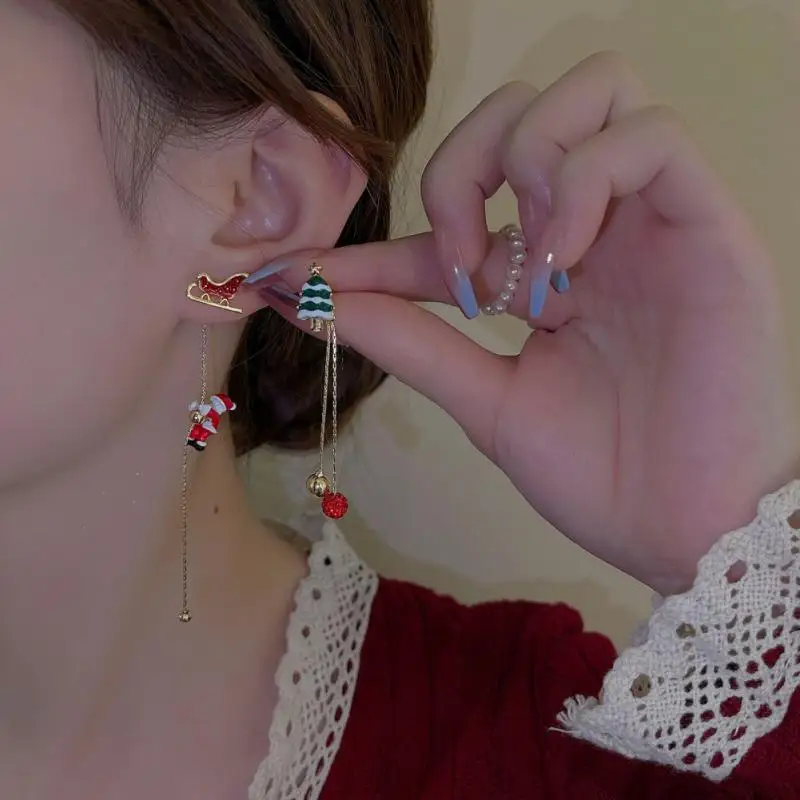 

2023 Christmas Stud Earrings For Women Santa Claus Dangle Earrings Asymmetric Fashion Ear Nails Jewelry Accessories Gift Party