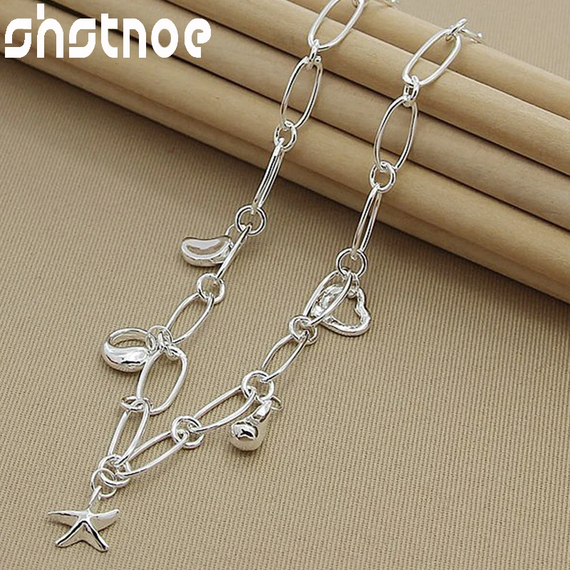 

SHSTONE 925 Sterling Silver Water Drops Stars Heart Bean Chain Necklace For Women Engagement Wedding Fashion Charm Jewelry Gifts