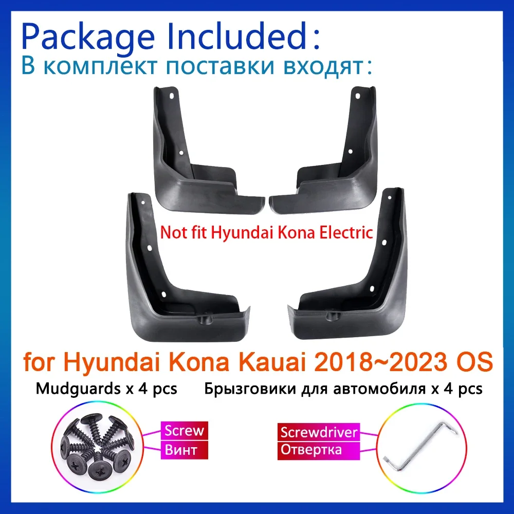 

4Pcs Car Accessories For Hyundai Kona Kauai 2018 - 2020 OS Auto Mud Flap Splash MudGuards Front Rear Wheel Parts Fender Guard