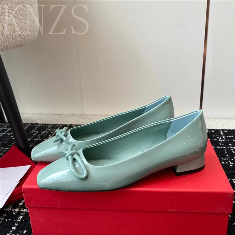 

Spring New Square Toe Real Leather Chunky Heel Pumps Butterfly Knot Decor Low Heels Shallow Mouth Casual Single Shoes Women 2024