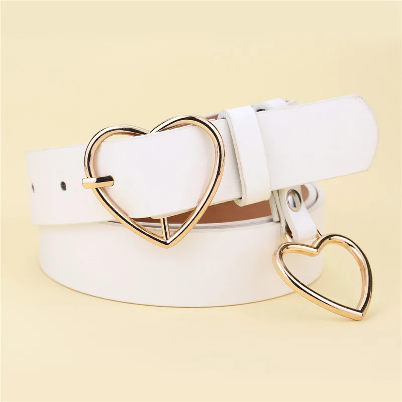 

Womens Cute Leather Belt Metal Heart Buckle Retro PU Waistband Designer Fashion Cinto Feminino Pants Strap for Women