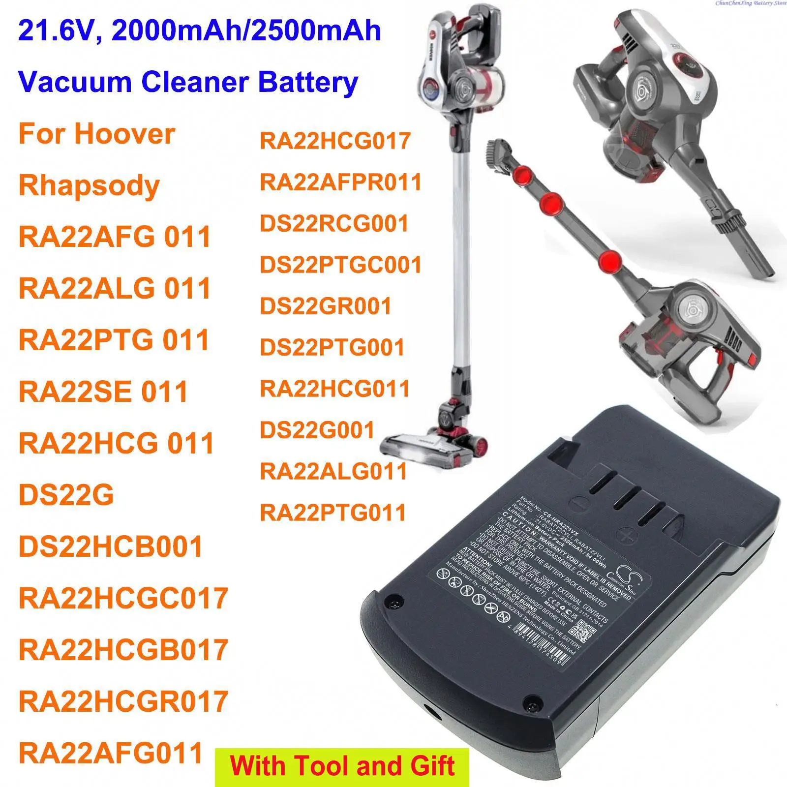 

OrangeYu 2000mAh/2500mAh Vacuum Cleaner Battery for Hoover Rhapsody,DS22G,DS22G001,DS22HCB001,DS22RCG001,DS22GR001