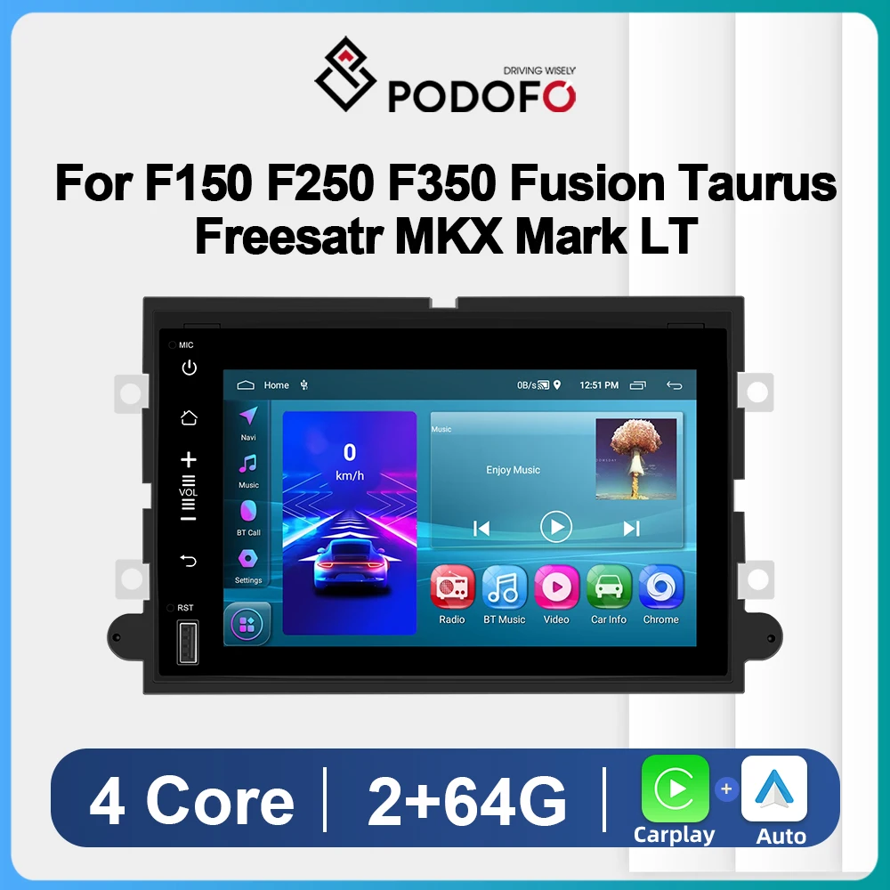 

Podofo Radio samochodowe 7" Android dla Ford F150 F250 F350 Fusion Taurus Freesatr MKX Mark LT Auto Stereo CarPlay Stereo