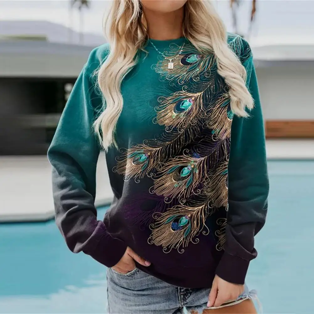 Pullover Sweatshirt Feather Print Sweatshirts for Women Cozy Pullovers with Elastic Cuffs for Fall Spring Fashion Women Round 
Pullover Sweatshirt Feather Print Sweatshirts for Women Cozy Pullovers with Elastic Cuffs for Fall Spring Fashion Women Round