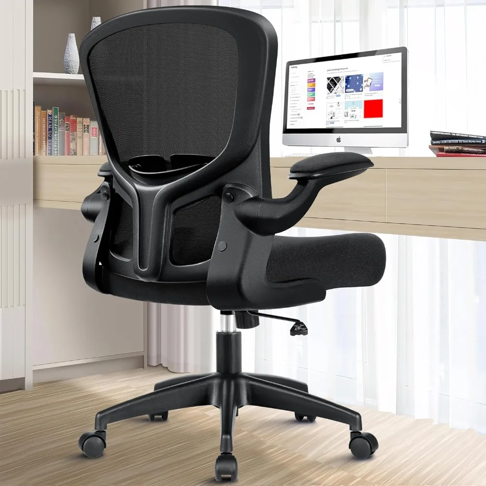

Office Chair, Ergonomic Desk Chair with Lumbar Support and Flip-up Armrest, Height Adjustable Mesh Swivel Computer Office