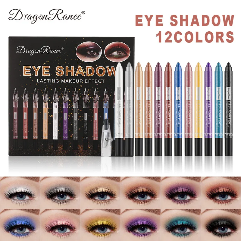 

12 Colors Shimmer Glitter Eyeshadow Eyeliner Pen Eye Shadow Stick Lying Silkworm Pearlescent Highlight With Sharpener Eyeshadow