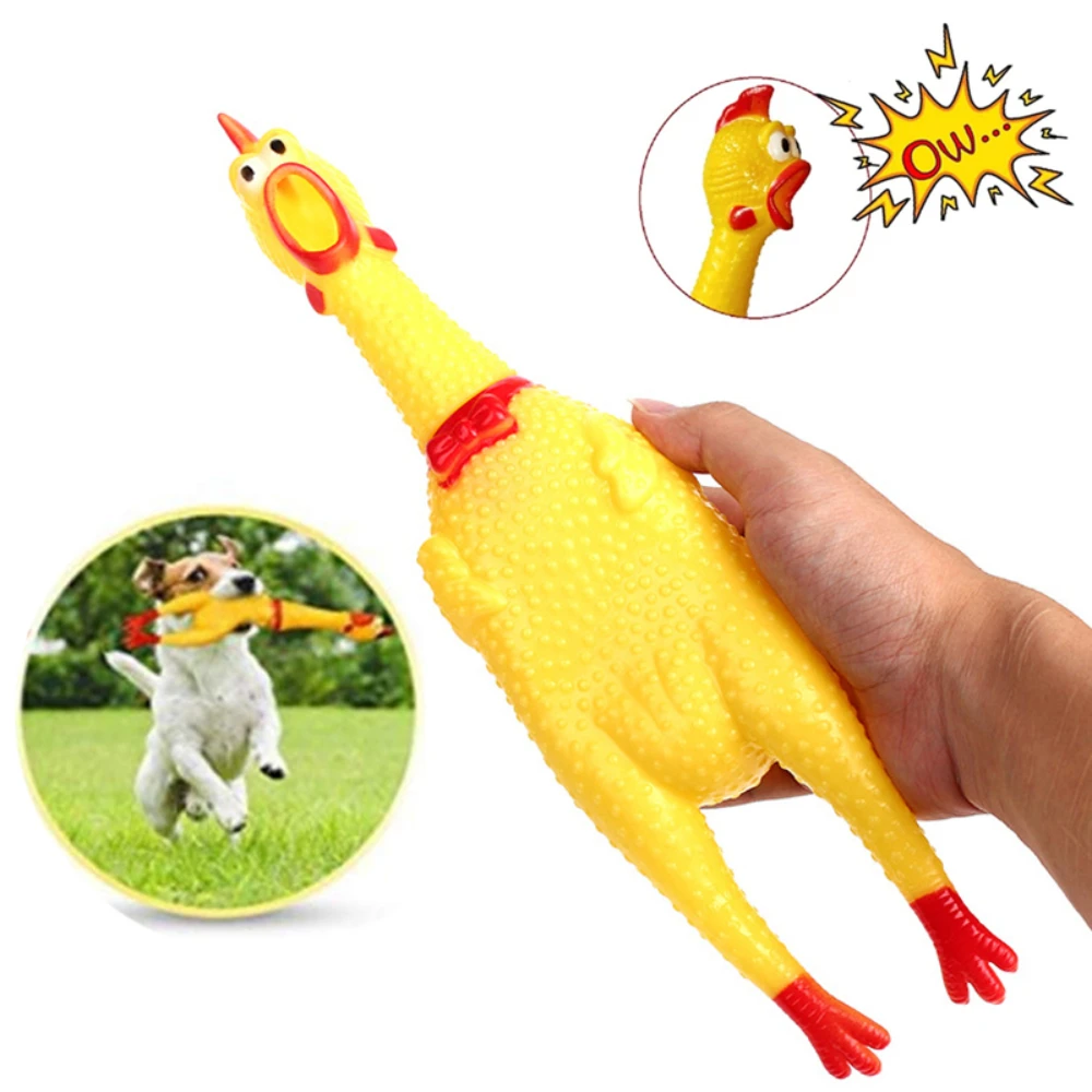 

New Pets Dog Squeak Toys Screaming Chicken Squeeze Sound Dog Chew Toy Durable Funny Yellow Rubber Vent Chicken 17CM 31CM 40CM