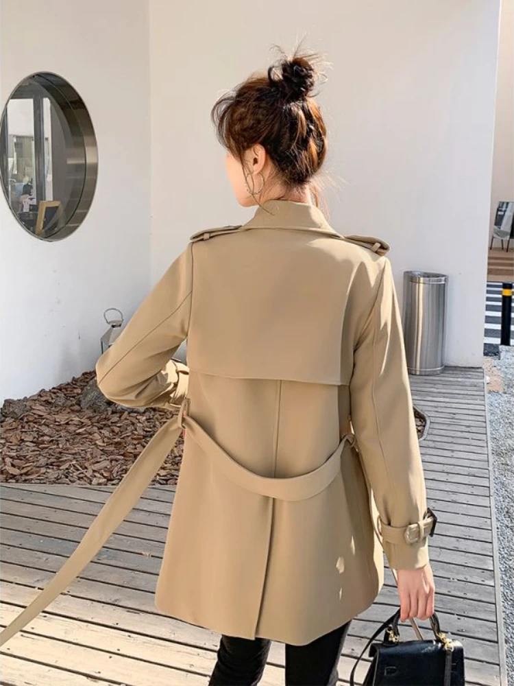 

Khaki Tailored Collar Jackets Women's Korean Senior Solid Color Outdoor Slim Windbreaker Coats Female Spring Fashion Clothing