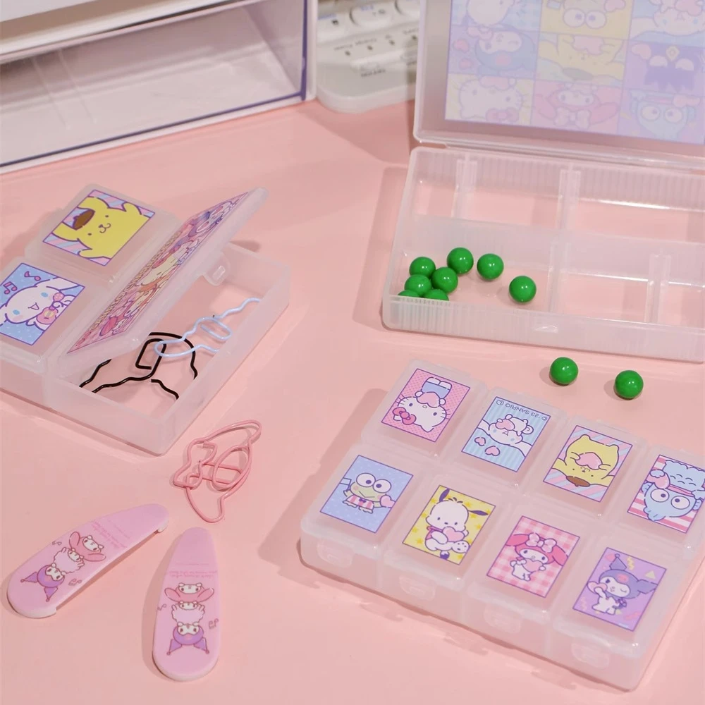 

Cartoon Mini Portable Pill Box Kuromi Pochacco HelloKittys Melody Many Compartments Cute My Melody Cinnamoroll Storage Box