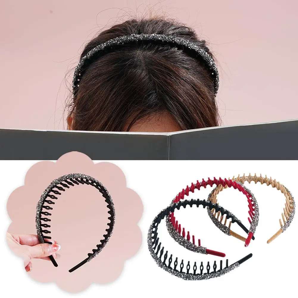 

Non-Slip Bling Rhinestone Flocking Headband Sparkly Crystal Diamond Head Bands Teeth Comb Headbands Hair Hoops For Women La M5C3