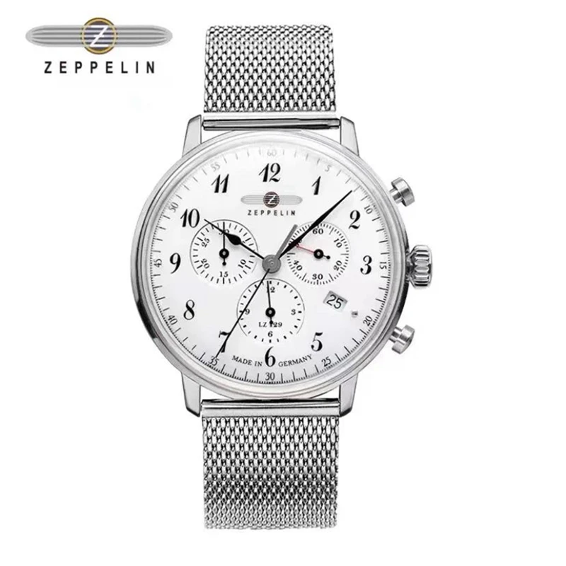 

Zeppelin Luxury Men's Watch German Men's Watch Chronograph Quartz Watch Business Casual Stainless Steel Strap Waterproof Watch