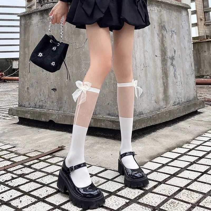 

Sexy women net tight nylon stocking fishnet mesh hosiery silk Lower Leg Socks Pantyhose thin mesh splicing bow Lace pr272