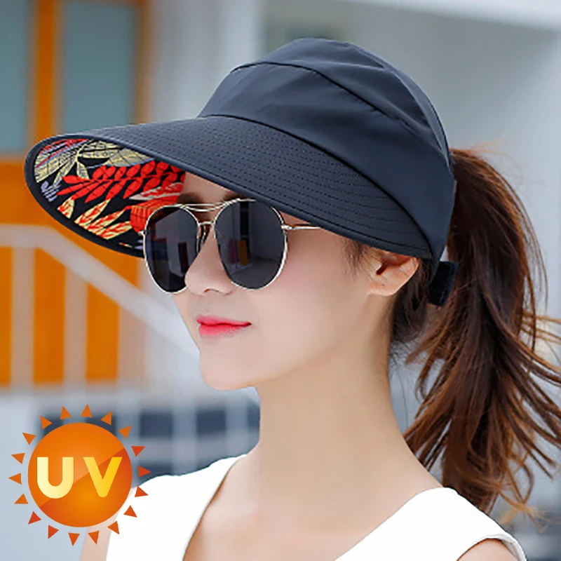 

Summer Sun Hat for Women Wide Brim Print Foldable Visors Suncreen Uv Protection Lady Beach Floppy Cap Girls Holiday Baseball Cap