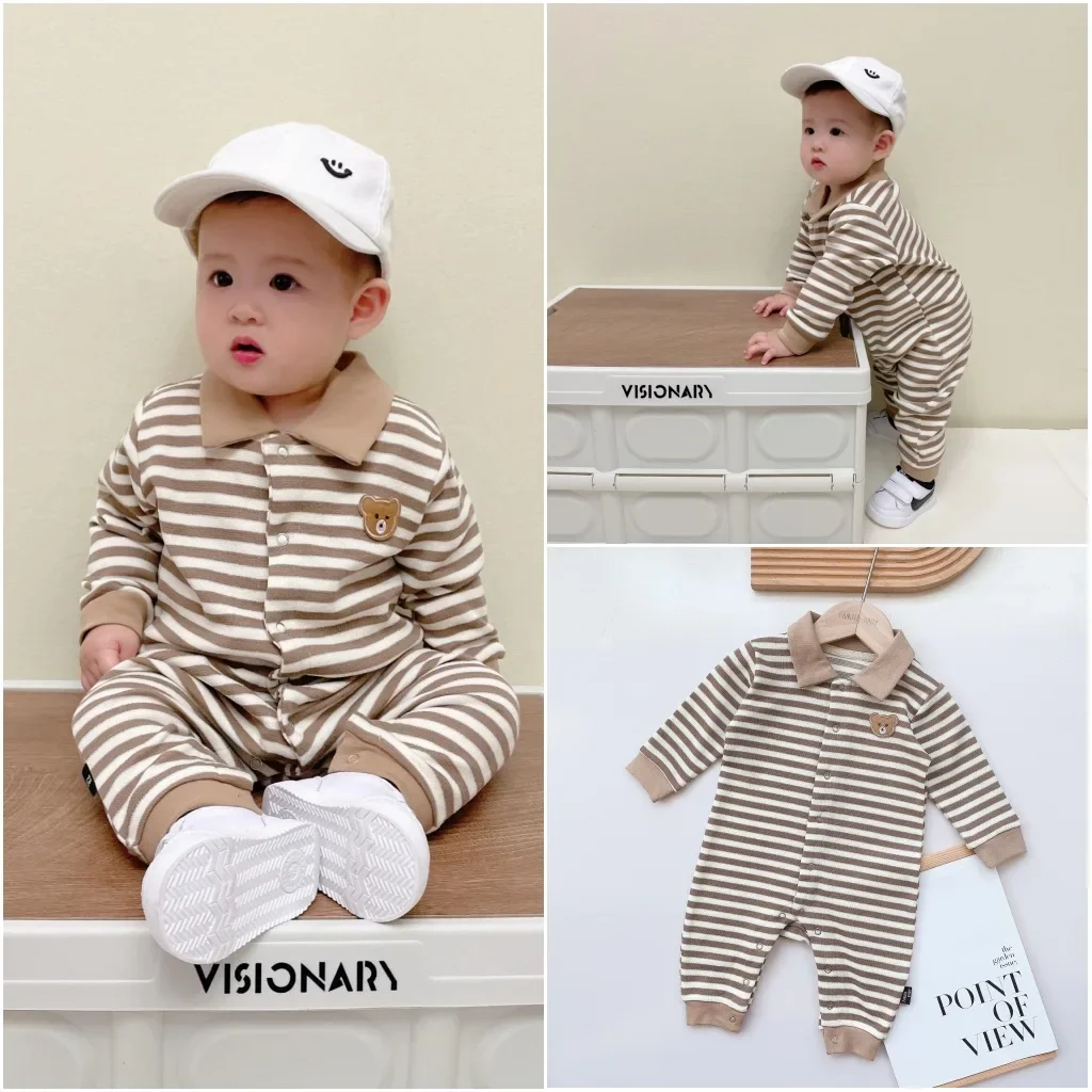 

Autumn Newborn Baby Clothes Cotton Long Sleeves Stripe Romper Jumpsuit Boy Girl Onesie 0-24M