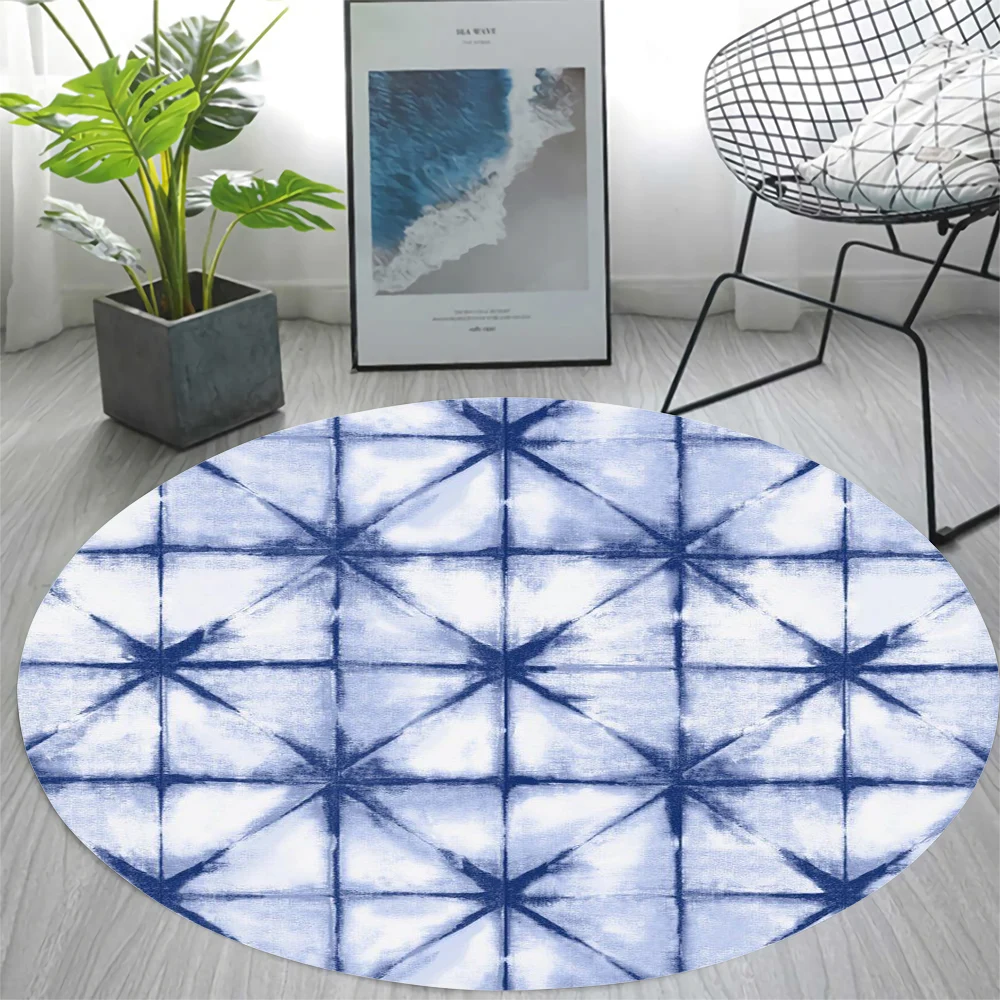 

CLOOCL Nordic Modern Geometry Pattern Blue Round Carpet 3D Printed Flannel Area Rug Bedroom Modern Home Decoration Accessories