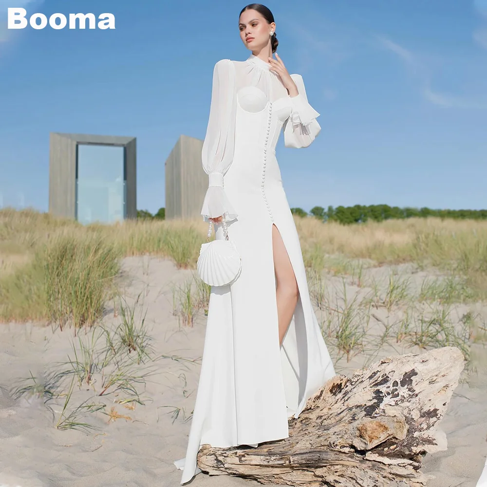 Booma Elegant and Simple Wedding Dresses High Long Puff Sleeves Birdes Dress for Women High Leg Slit Button Bridal Evening Gowns
Booma Elegant and Simple Wedding Dresses High Long Puff Sleeves Birdes Dress for Women High Leg Slit Button Bridal Evening Gowns