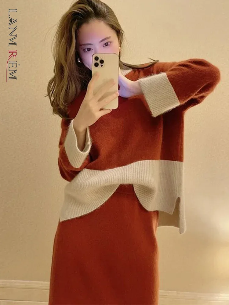 LANMREM 2 Pieces Knitted Sets Women Loose Color Block Long Sleeves Pullover With Straight Skirts Female Casual Clothes 2DA2411
LANMREM 2 Pieces Knitted Sets Women Loose Color Block Long Sleeves Pullover With Straight Skirts Female Casual Clothes 2DA2411