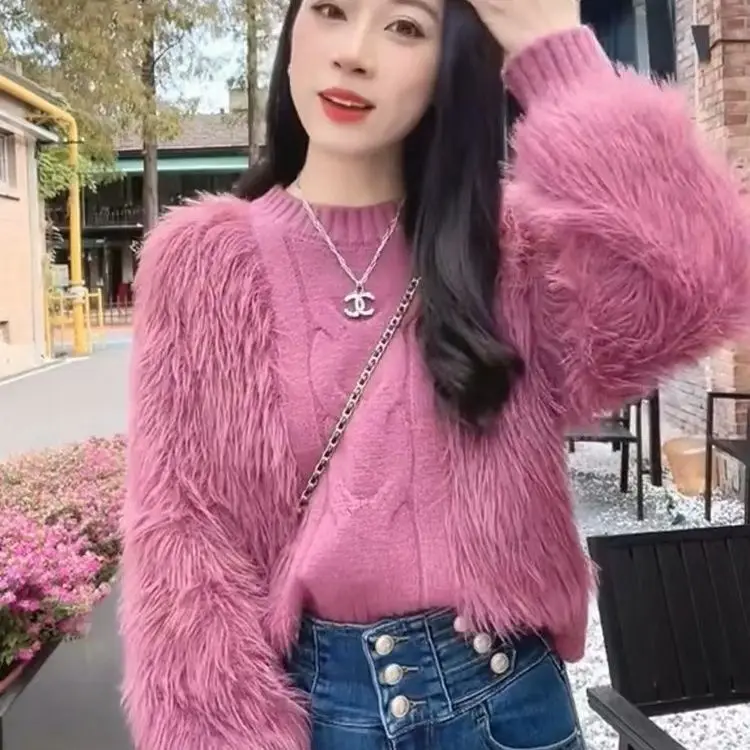 Женский утепленный свитер из искусственной норки, осенне-зимний вязаный пуловер с длинным рукавом и круглым вырезом, свободные мягкие Топы Q23
Женский утепленный свитер из искусственной норки, осенне-зимний вязаный пуловер с длинным рукавом и круглым вырезом, свободные мягкие Топы Q23