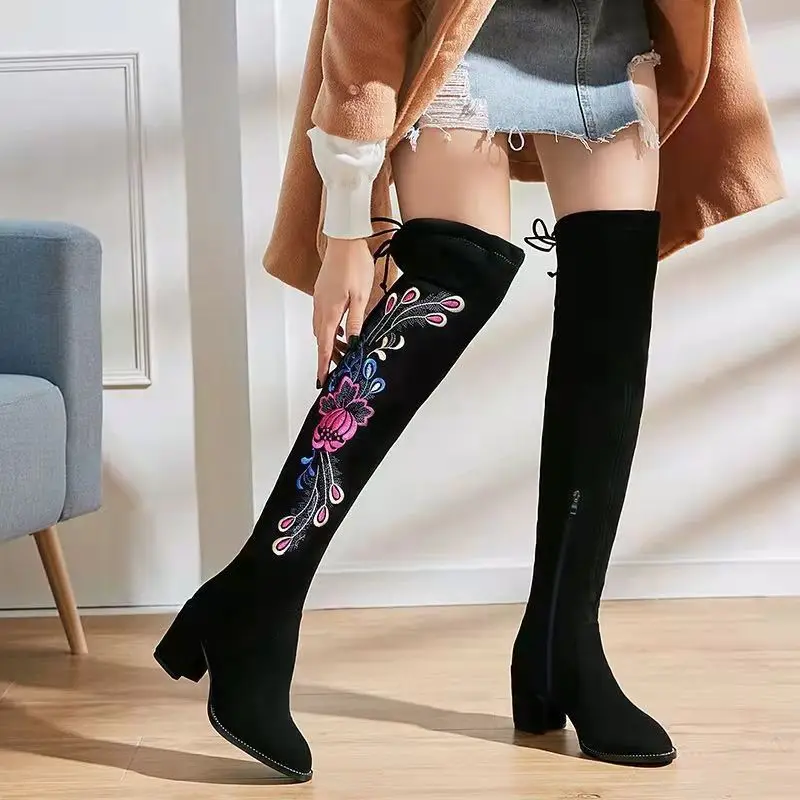 

Shoes for Woman Sock Footwear Above Over The Knee Women's Boots Elegant Heeled Thigh High Black Heels Spring Autumn New in Pu 39