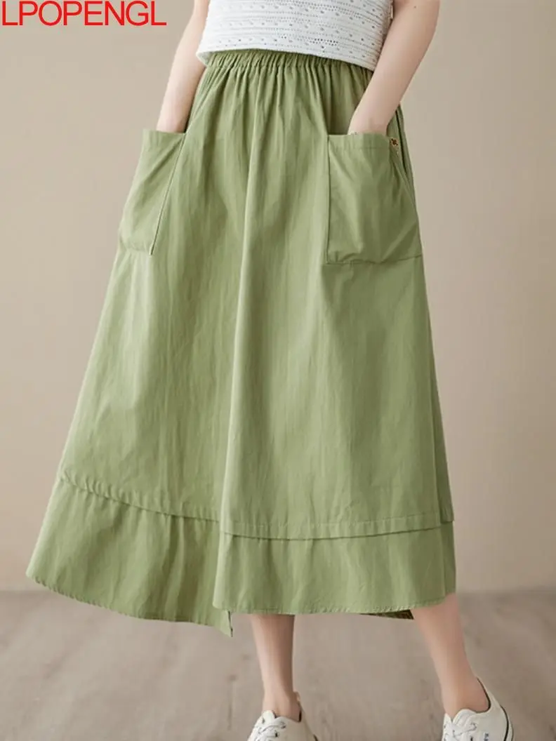 Summer Vintage Solid Color Patchwork Irregular Women's Elastic Waist Loose A-line Casual Big Swing Pockets Mid-calf Skirt Trend
Summer Vintage Solid Color Patchwork Irregular Women's Elastic Waist Loose A-line Casual Big Swing Pockets Mid-calf Skirt Trend